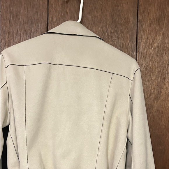 Zara Off-White Faux Suede Biker Jacket Large - Picture 11 of 11